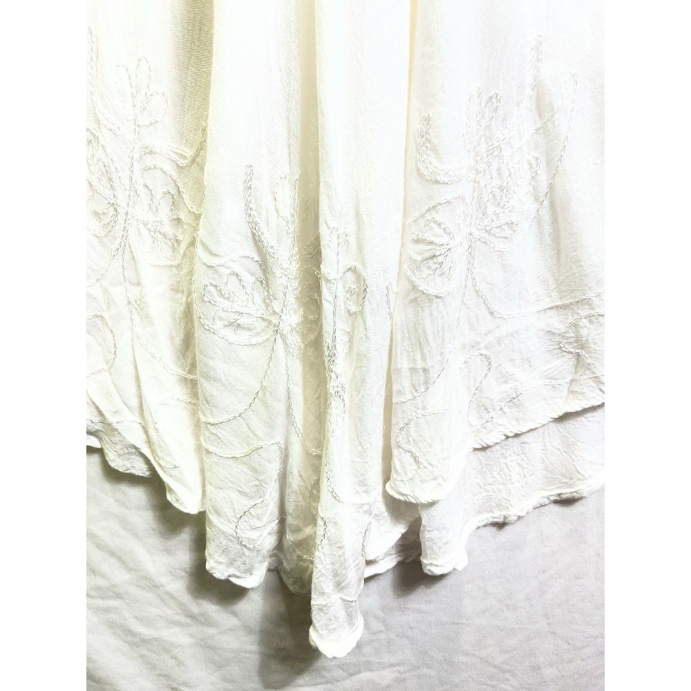 VTG 90's Sheer Embroidered Laceup Midi Dress OS White Boho Festival Fairycore - Picture 4 of 7